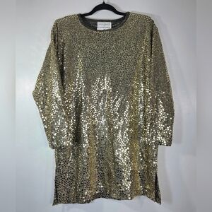 VINTAGE KATHLEEN USHERWOOD FOR SAKS FIFTH AVENUE GOLD METALIC SEQUIN TUNIC.